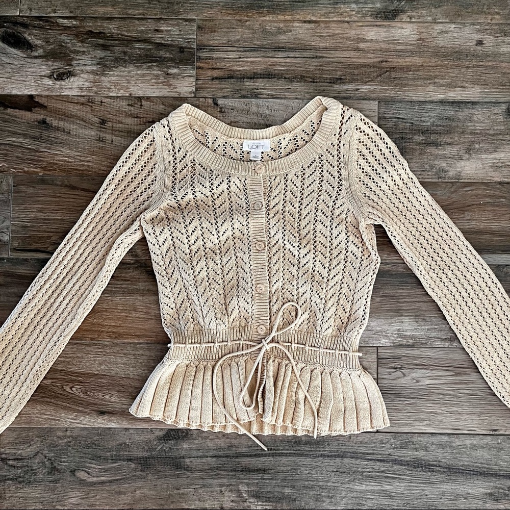 Loft button down sweater with tie, size S